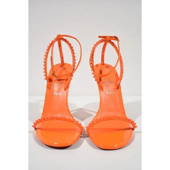 Christian Louboutin So Me 100 Orange Patent Ankle Strap Sandal Heel Pump 38